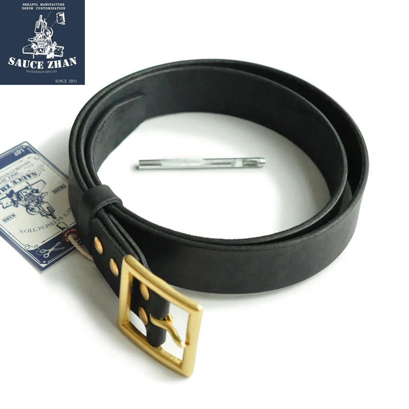 

Full-grain Italian Vegetable Tanned Top Leather Belt 4MM Brass Buckle Harajuku Belts for Men
