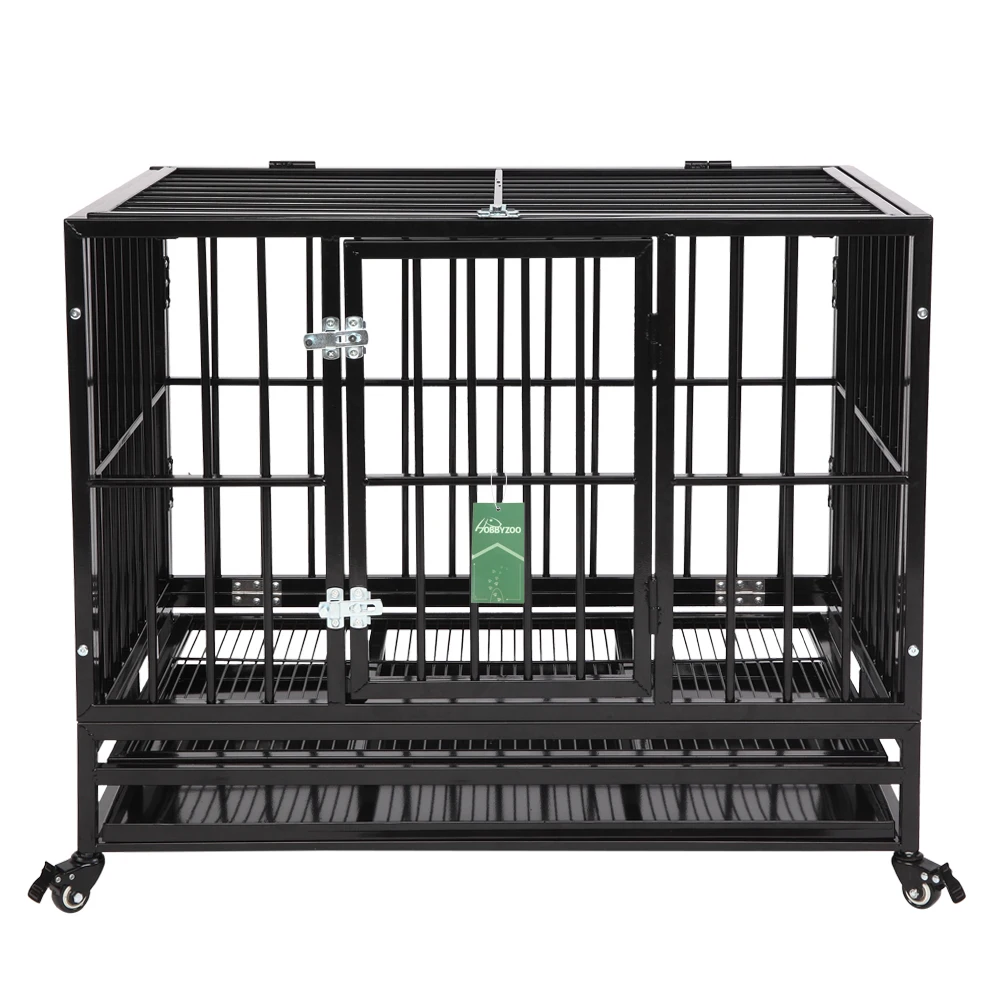 

Heavy Duty Cat/Dog Cage Crate Kennel Metal 36in Pet Playpen with Tray Four Casters Portable Strong Durable Black U.S. Stock