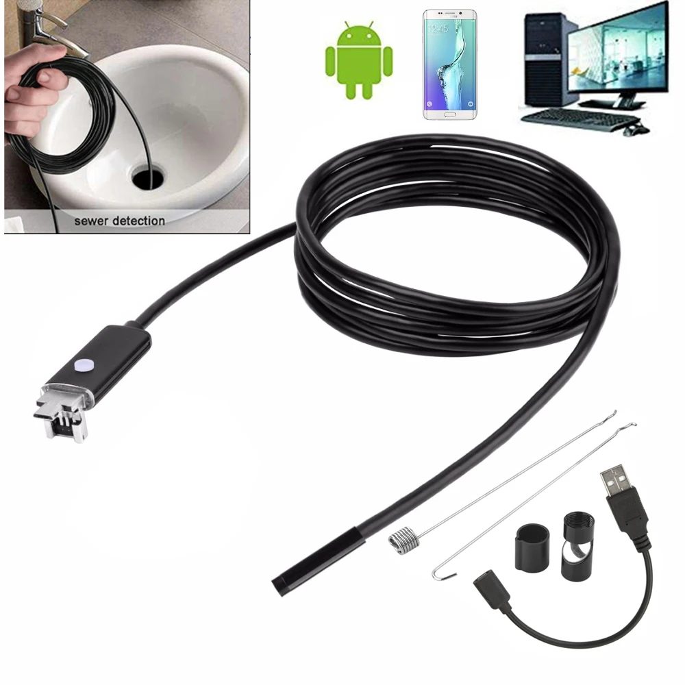 Водонепроницаемый USB-кабель 5 мм 7 1 м 2 6 светодиодов эндоскоп на Android 1/9 CMOS