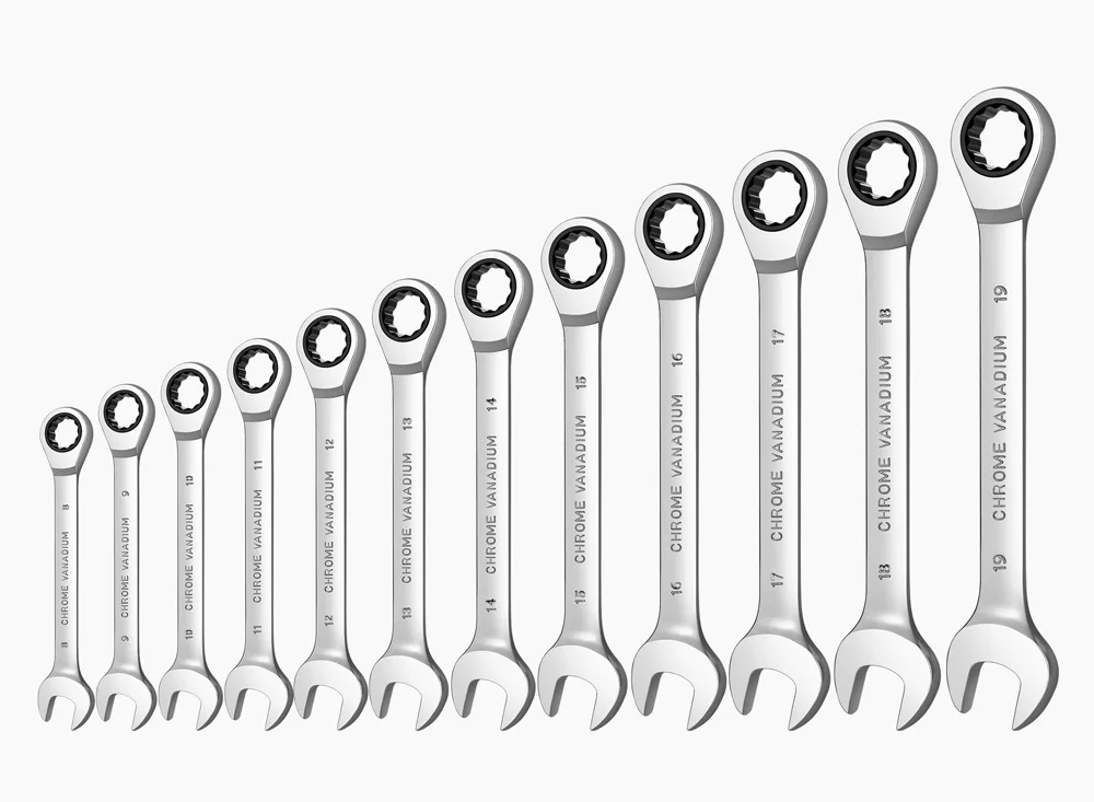 Набор комбинированных метрических ключей с храповым механизмом ручные