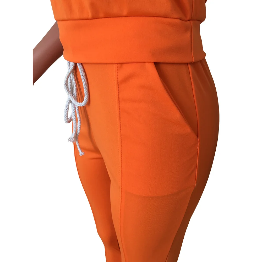 

2020 Spring Women's Set Casual Tracksuits O Neck Short Sleeve T-shirt +Pencil Pants Zipped Hem Two Piece Set Outfits Sportswear