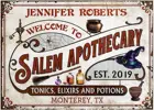 Персонализированная металлическая вывеска для лекарств Салема, вывески для лекарств ведьмы, аптечный металлический знак, фармацевтический винтажный декор для лекарств