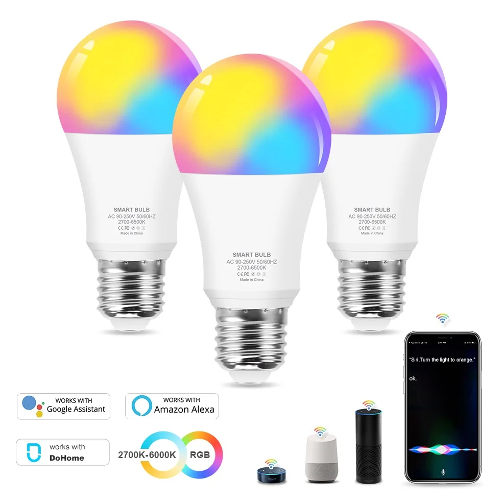 

Wifi Smart LED Bulb 12W E27 RGB CW Color Changing Light Dimmable LED Lamp Work with Alexa Google Home Siri Voice Control