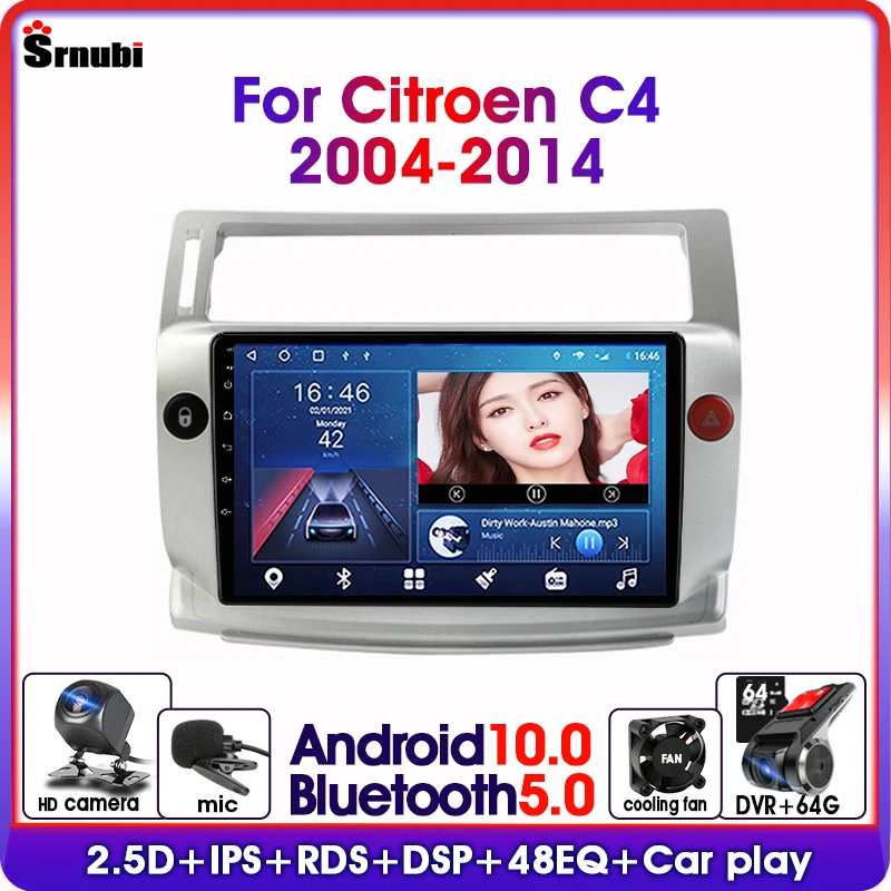Автомагнитола 2DIN на Android 10 4G для Citroen C4 C Triumph four 2004 2014 мультимедийный видеоплеер с