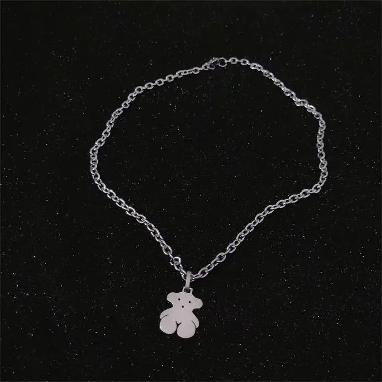 

Titanium Steel Bear Pendant Chain Necklace for Women Cute Charm Choker Jewelry Fashion Accessories Student Girl Gift