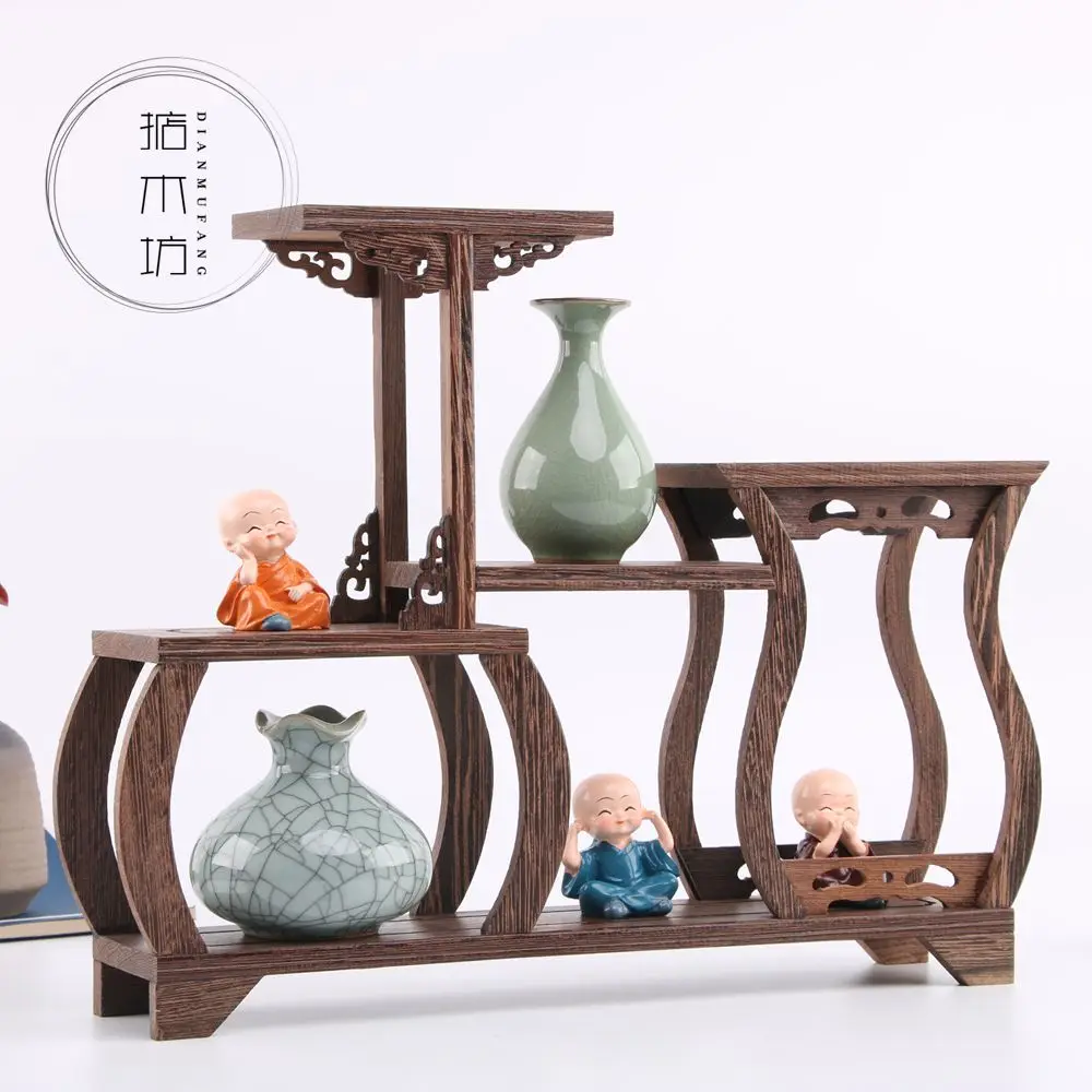 19% Lightweight Chinese Retro Storage Rack Chicken Wing Solid Wood Purple Teapot Tea Set Shelf Racks Display Stand Organizer | Дом и сад