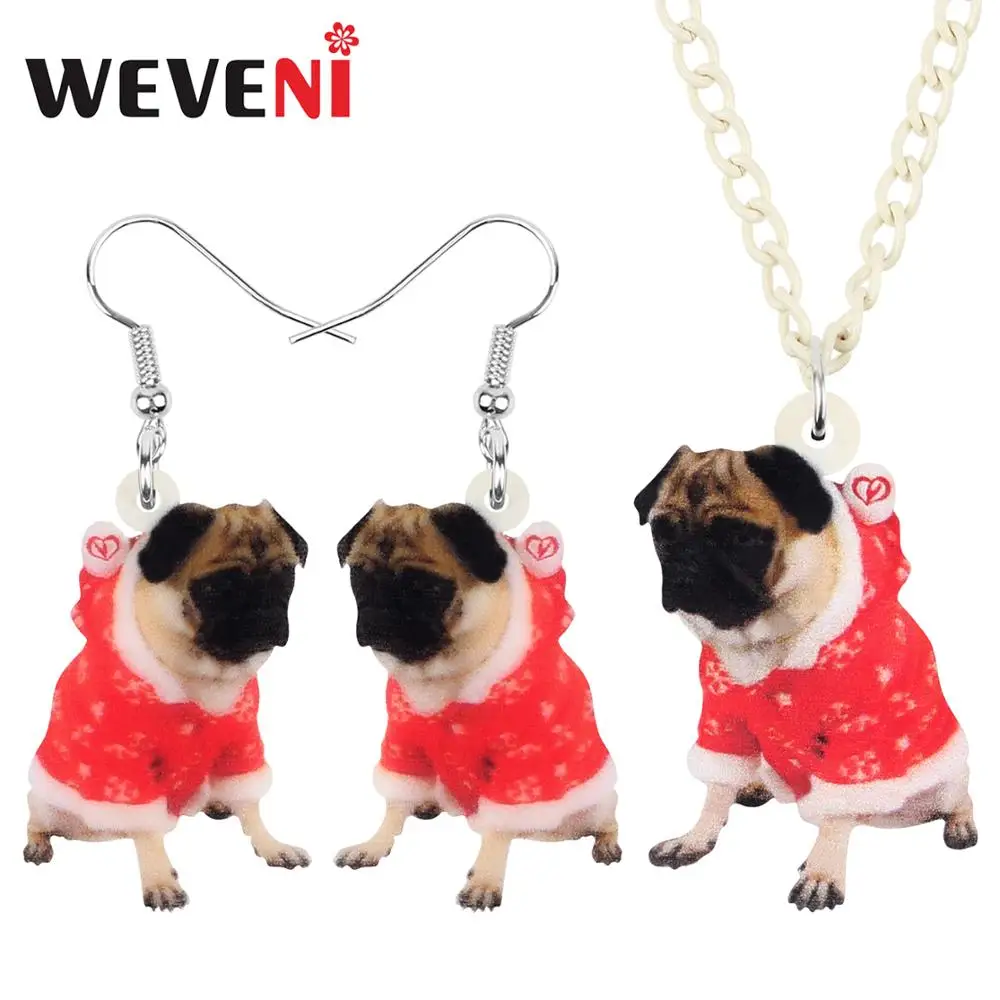 Акриловый Рождественский костюм WEVENI набор украшений в виде мопса собаки серьги