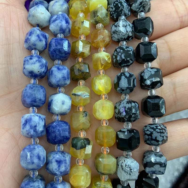 

9-10 мм натуральный содалит опал камень бусины 15 ''граненый Куб DIY свободные бусины для изготовления ювелирных изделий бусы ожерелье браслет ж...