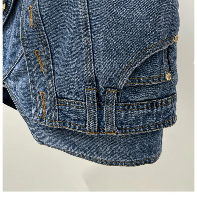 

[EAM] High Waist Irregular Metal Button Spliced Denim Slit Half-body Skirt Women Fashion Tide New Spring Summer 2021 1DE0074