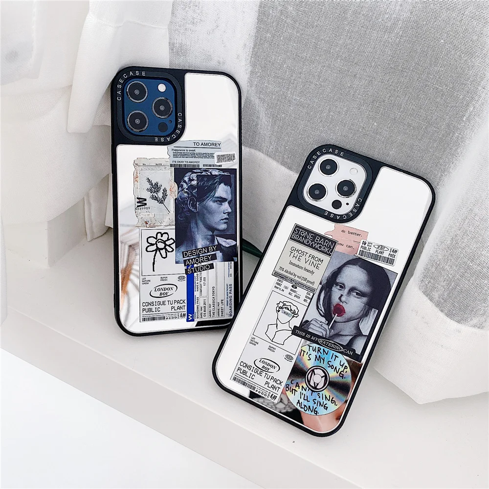 

Mona Lisa Art David statue label mirror Phone Case For iPhone 12 13 11 Pro X XR XS MAX 7 8 Plus SE2 Luxury Soft border cover