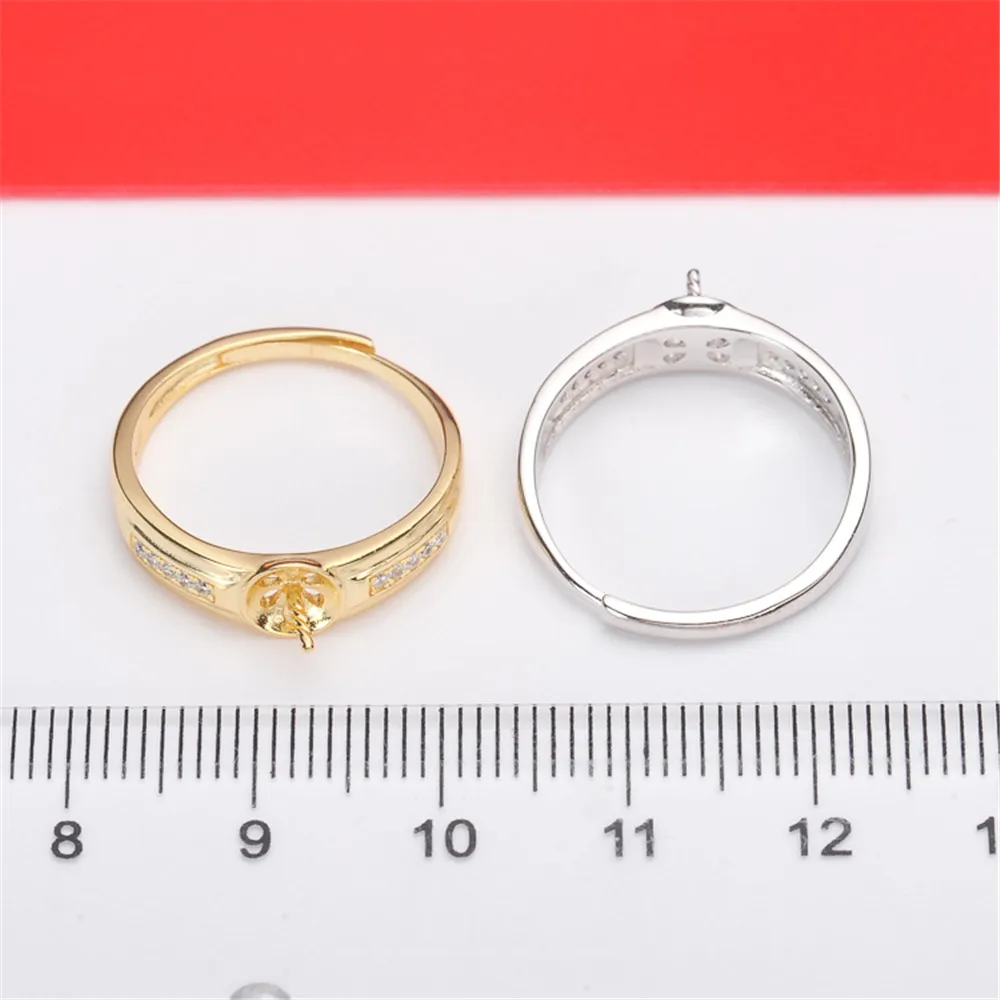 

S925 Sterling Silver Adjustable Ring Settings Base Blank Jewelry Findings Fit Half Hole Pearl DIY Women Ring Making Accessories