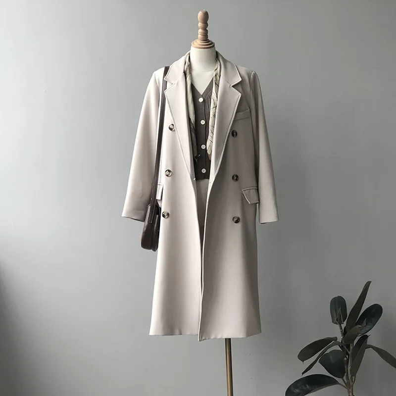 

Spring Autumn Trench Coat OL Ladies Trench Coat Women Women Windbreakers Double-breasted Long Coat Loose D200806