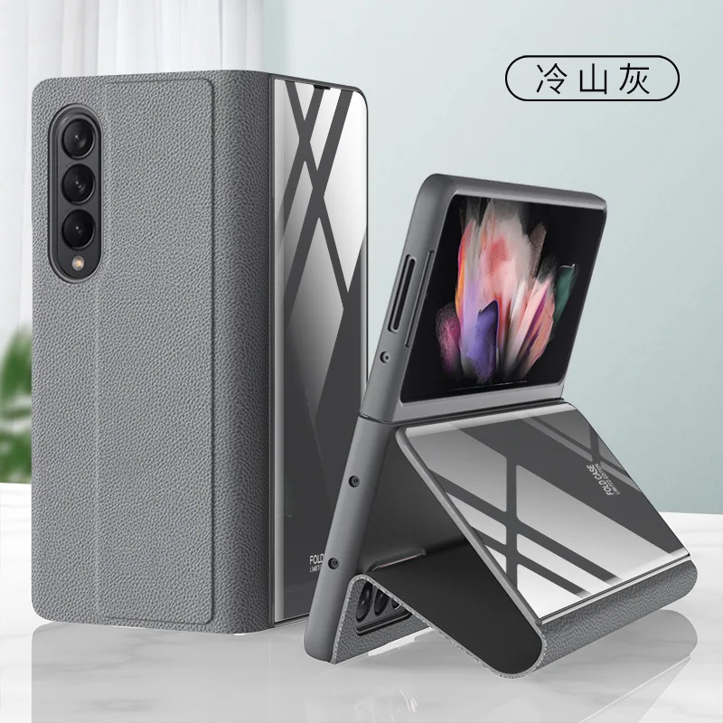 

Front is Glass Back is PU Leather Luxury Flip Fold Case For Samsung Galaxy Z Fold3 5G Cover For Galaxy Z Fold 3 Phone Cases