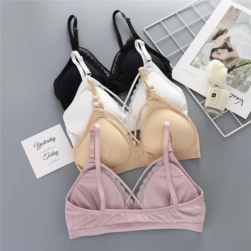 New ice silk thread wrapped chest, sexy lace beauty back no steel ring bra adjustable shoulder strap