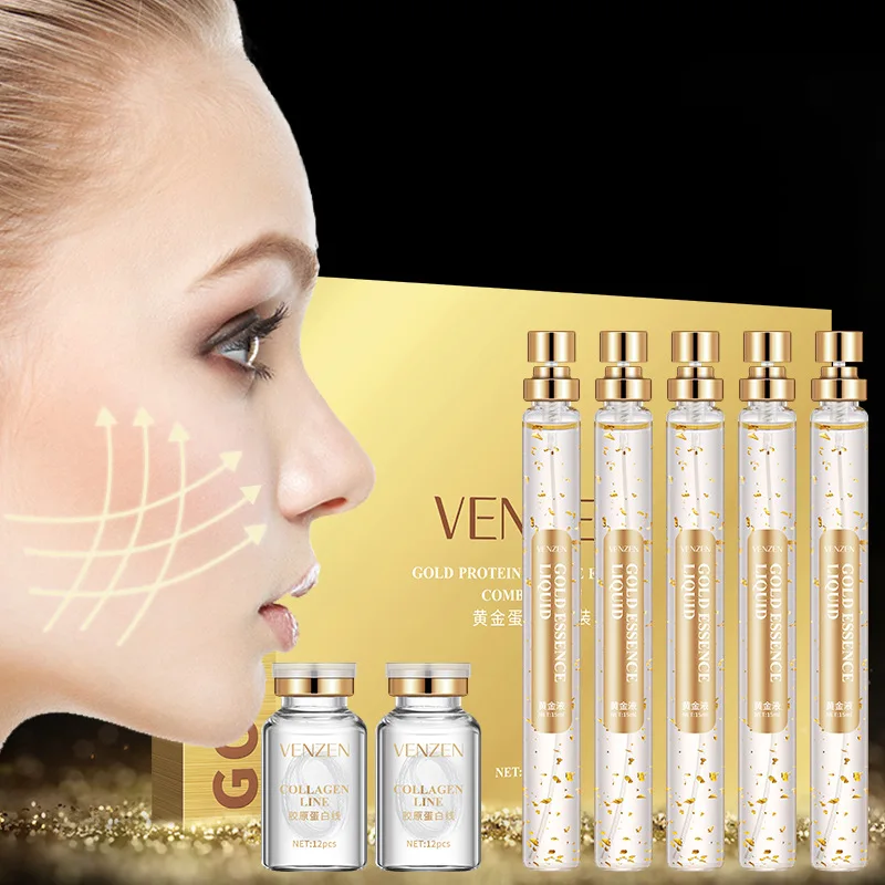 VENZEN Gold Protein Peptide Essence Firming Skin Anti-wrinkles Skin Care Golden Protein Lines Pure Collagen Whitening Face Serum