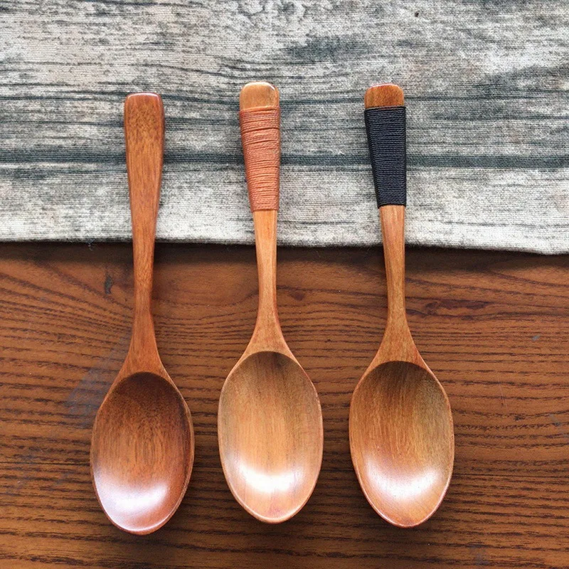 

1pc Long Spoons Wooden Korean Style 10.9 inches 100% Natural Wood Long Handle Round Spoons for Soup Cooking Mixing Stirr