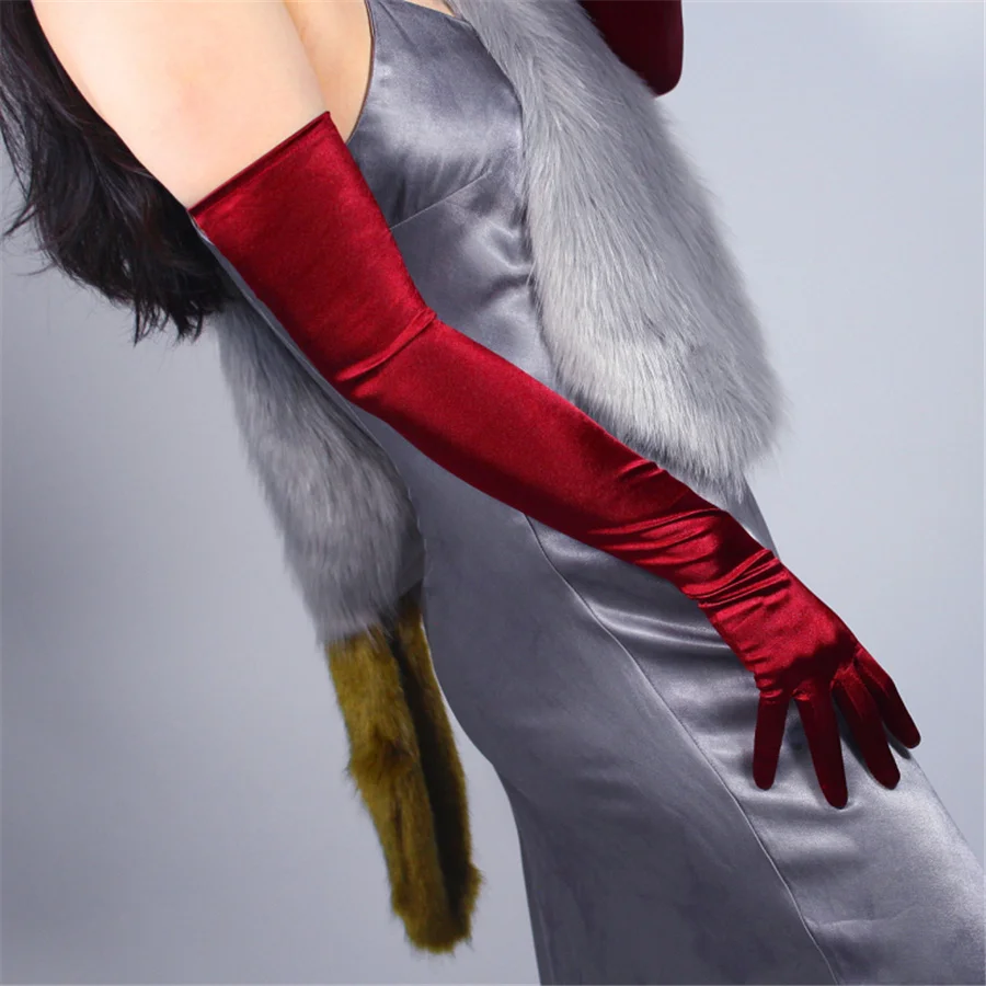 Шелковые женские перчатки 58 см эластичные шелковые атласные длинные