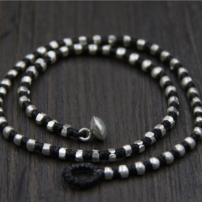 Настоящее 925 пробы серебряные круглые бусины счастливый красный веревочный