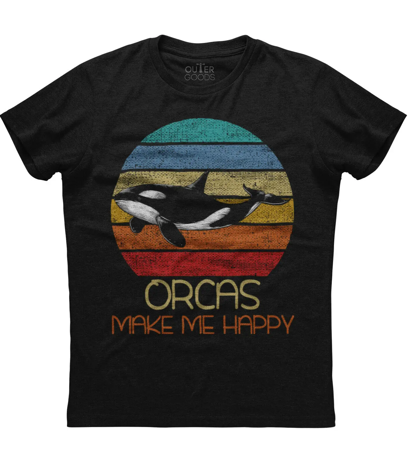 Orcas Make Me Happy. Vintage Sunset Killer Whale Printed T-Shirt. Summer Cotton O-Neck Short Sleeve Mens T Shirt New S-3XL