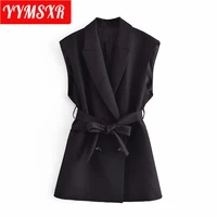womens suit jacket 2021 new double breasted lace up temperament mid length vest top pure color all match temperament clothes
