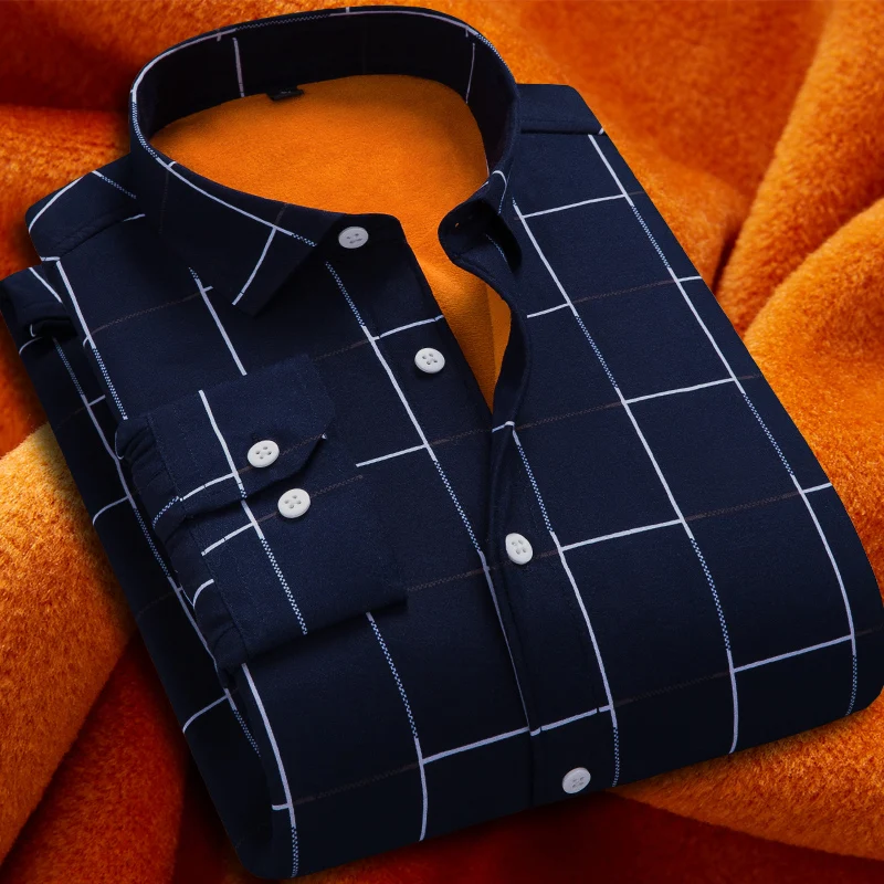 

large size Men shirts Winter Warm Plush Slim Long Sleeve Shirts fashion slim casual plaid man shirt Thickening warmth retention
