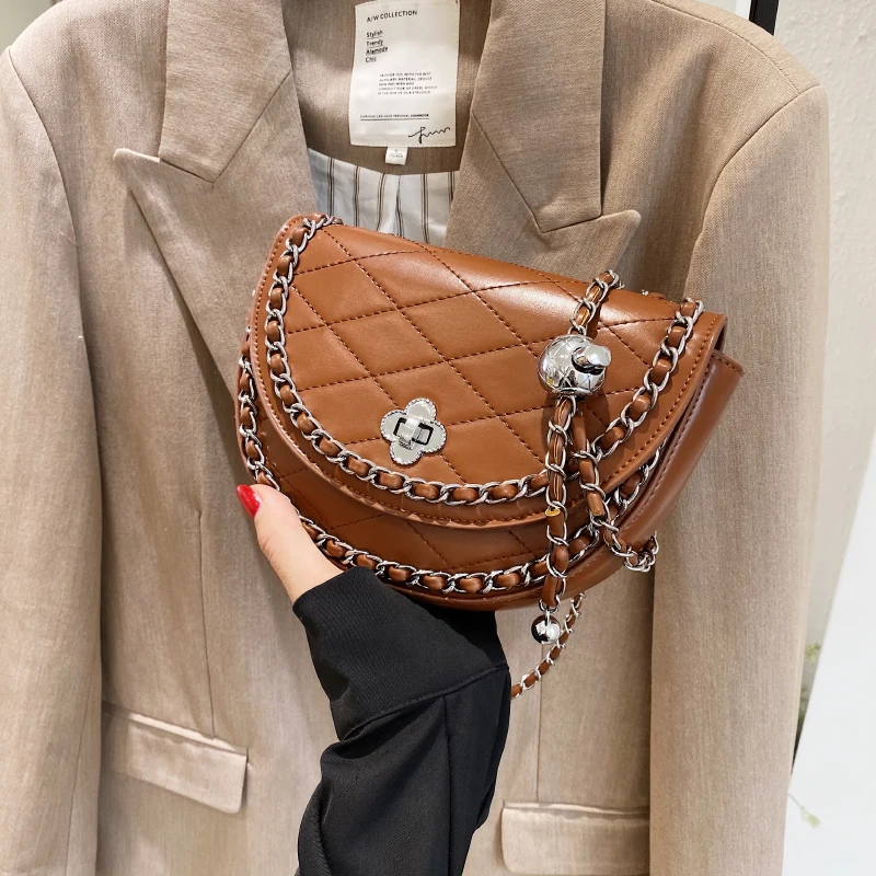 

Quilted Chain Crossbody Bags for Women Rhombus Lattice Shoulder Bag Luxury Leather Messenger Bag Lozenge Female Plaid Handbags