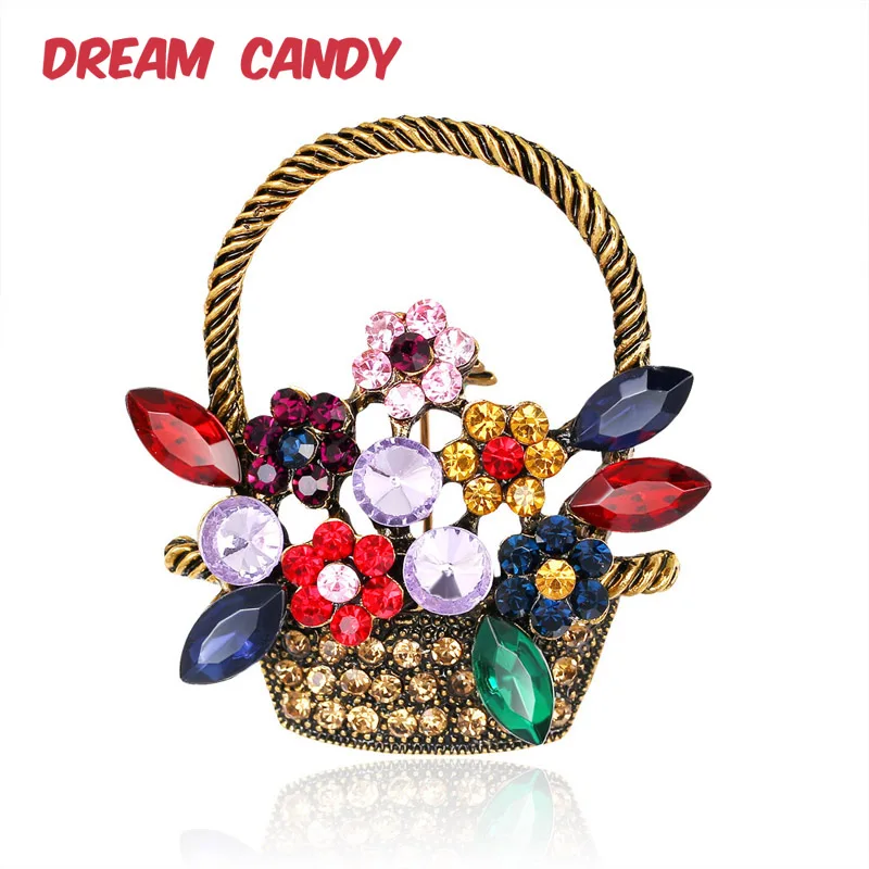 Фантазийные старинных золотых Цвет Цветочная корзина Броши для женщин Фул брошь