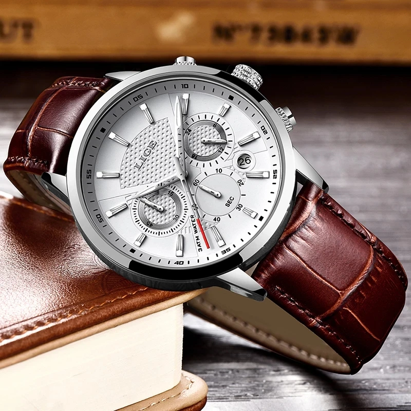 2021 New LIGE Top Brand Luxury Men Quartz Wristwatch Luminous Waterproof Watches Sport Leather Watch For Men Relogio Masculino