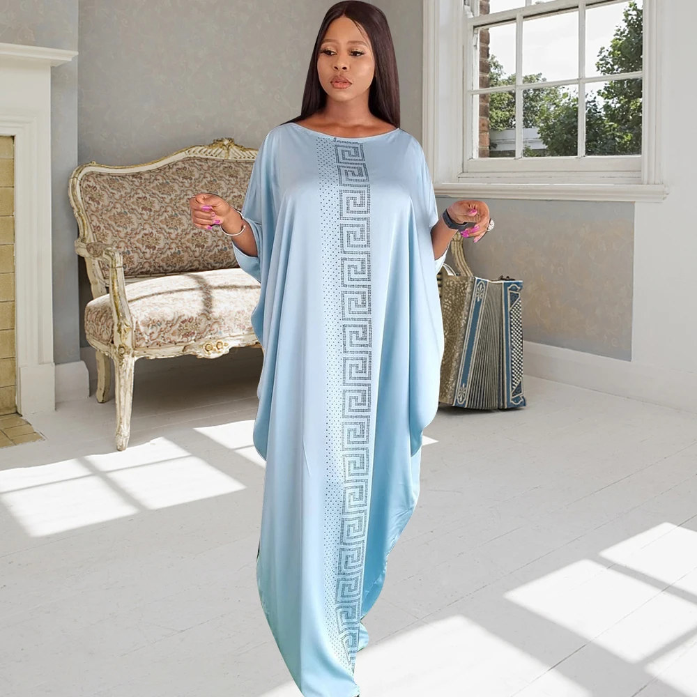 

Maxi Africa Dresses For Women Bat Sleeve O-neck Muslim Fashion Diamonds Charming Robe Party Long Vestidos Abaya Dubai 2021