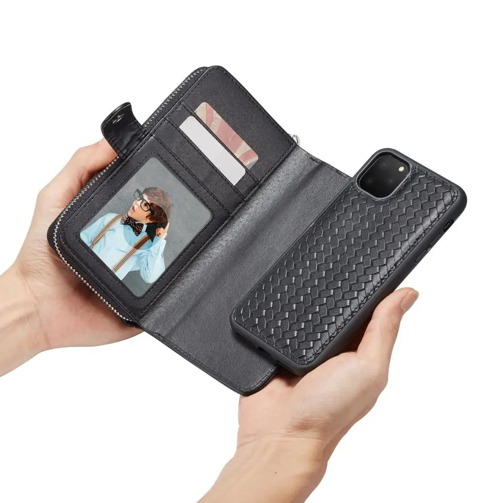 Новинка, съемный кошелек на молнии, тканый кожаный чехол для iphone 11/iphone 11 Pro/iphone 11 Pro Max