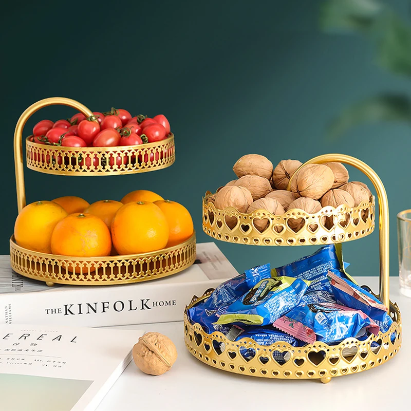 

Двухслойный поднос для хранения из кованого железа в скандинавском стиле, роскошный поднос для закусок для дома, гостиной, креативный подно...