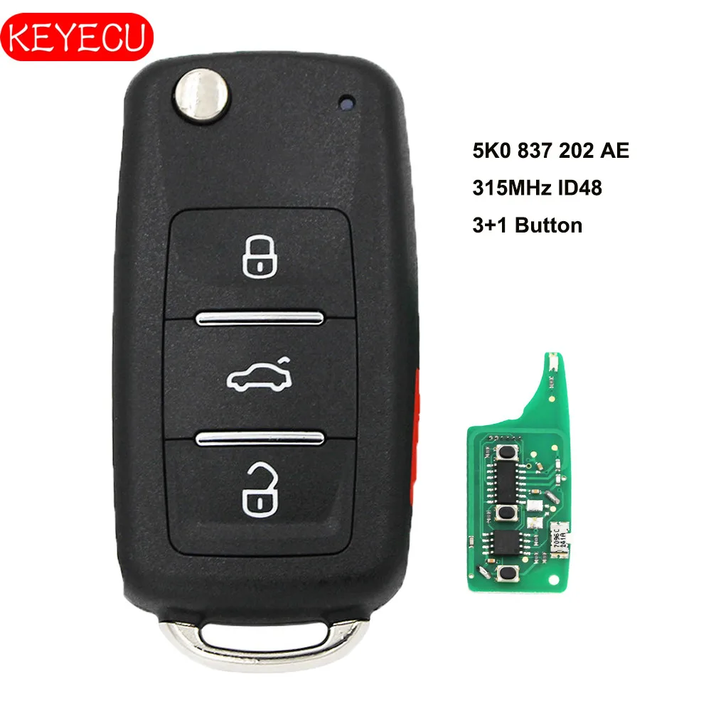 

Дистанционный ключ-брелок Keyecu 315 МГц с чипом ID48 для Volkswagen Beetle Jetta Eos Golf Tiguan, GTI 2011-2013