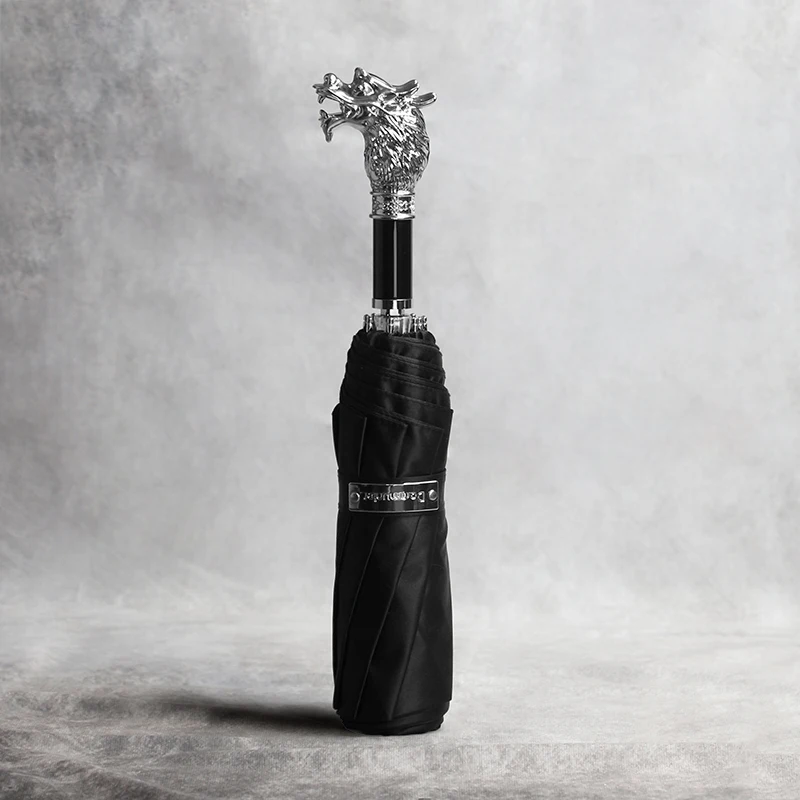 Винтажный Зонт от ветра и дождя мужской складной зонтик со львом ручкой в три