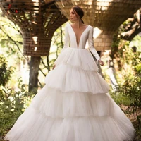 mariage bride dresses ball gown wedding dresses with satin ruffles long sleeve tiered skirt sexy bridal gowns robe de mariee