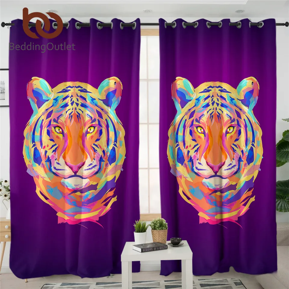 Затемненная занавеска в виде тигра с головой животного для кухни акварельная