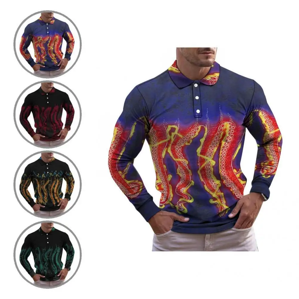 

Весенняя рубашка, потрясающая Мягкая Повседневная рубашка-поло с отворотом и осьминогом для повседневной носки, мужская рубашка, рубашка-п...