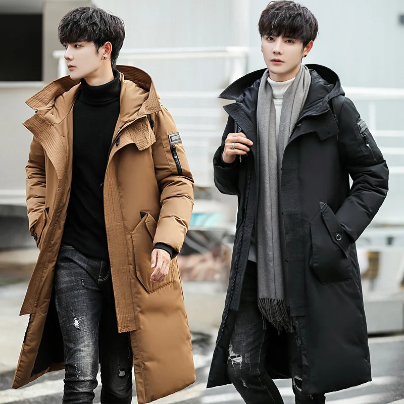 

Leisure thickened down jacket men's medium and long knee high collar hooded outdoor men's white duck down coat winter clothes