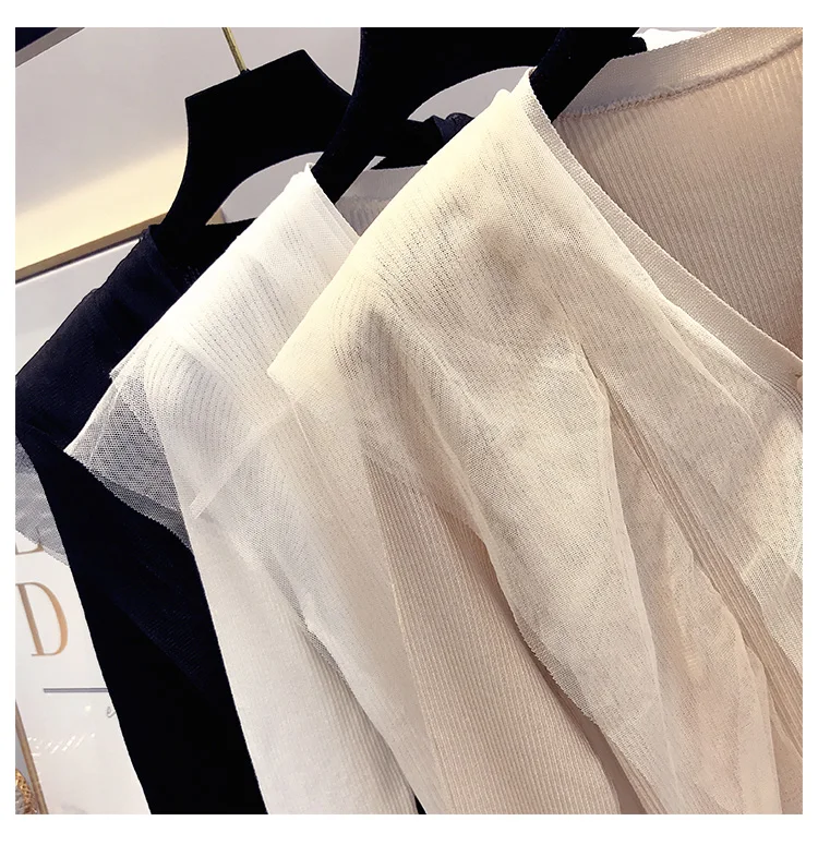 Новый весенний женский модный вязаный кардиган сетчатый свитер с вышивкой