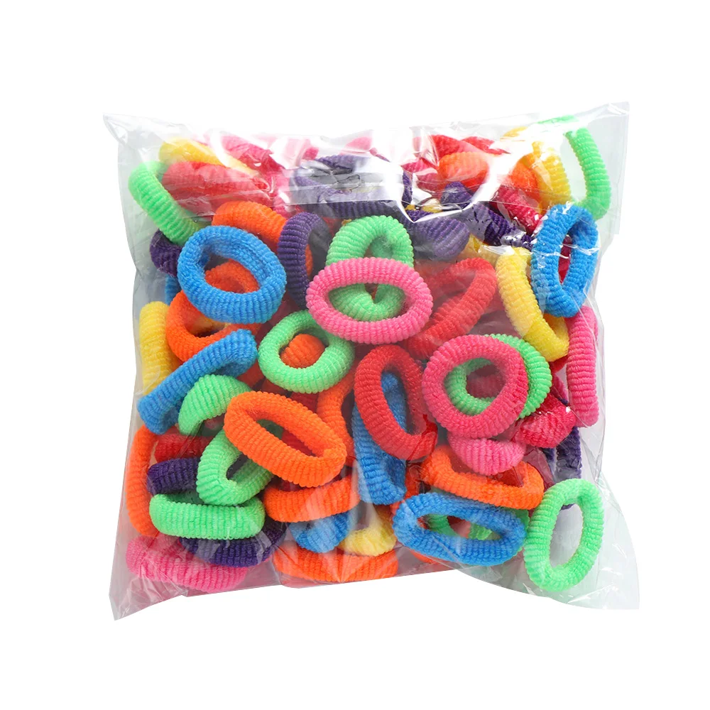 100 шт. рифтандель Meisjes 1,5 см Kleurrijke Kleine кольцо Elastische Haarbanden Paardenstaart Houder Elastiekjes chouchochou Kids - Color: 3