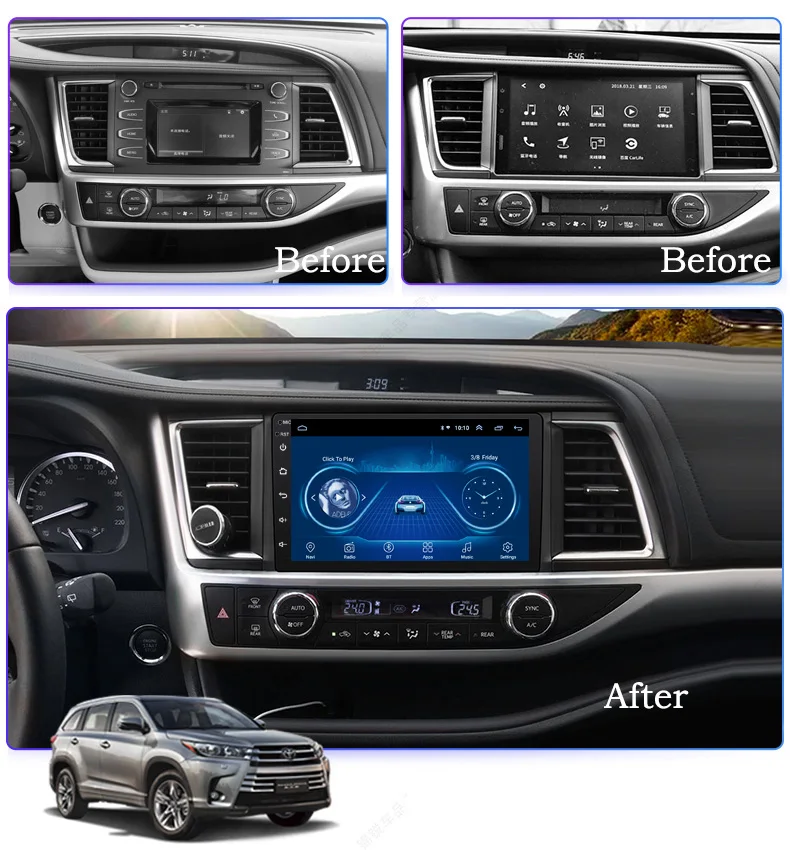 Wanqi 10 1 дюймовый Android 9 Автомобильный GPS-навигатор для Toyota Highlander 2015-2018 с поддержкой
