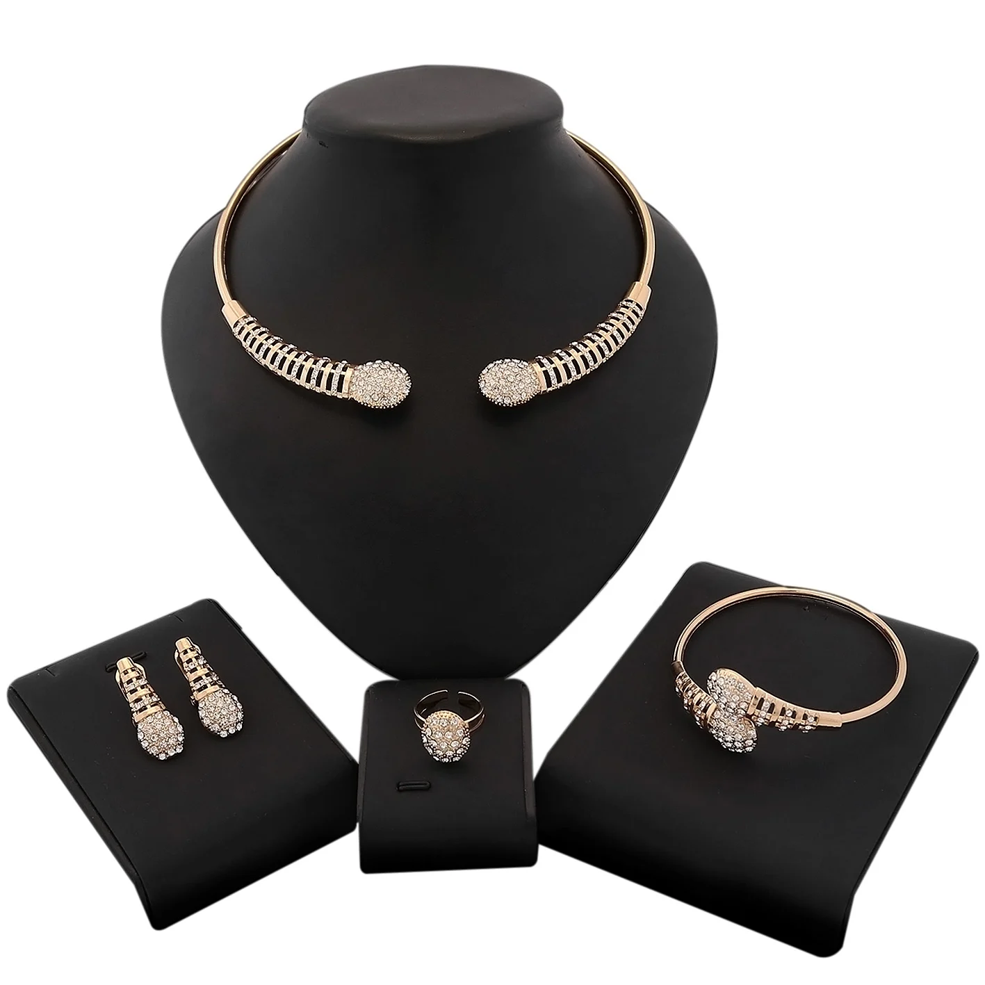 

Yulaili Fashion African Jewelry Sets Crystal Choker Necklace Stud Earrings Bracelet Ring Nigerian Wedding Bridal Accessories
