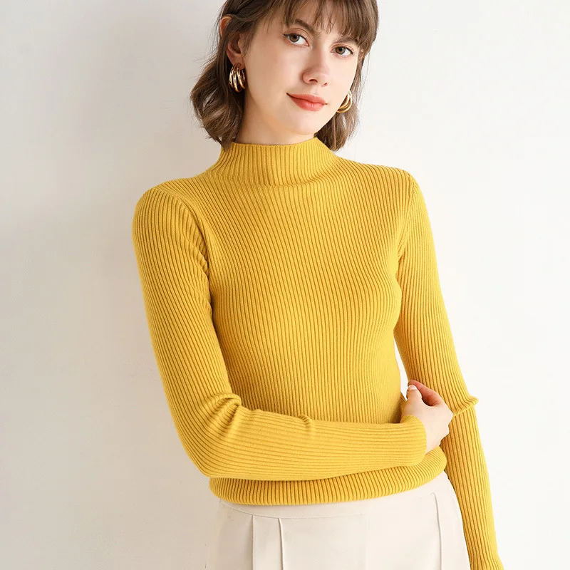 

Women's Pullover 30% Cashmere knit Sweater Hot sale Soft semi turtleneck sweater winter thick warm pullover solid color pullover