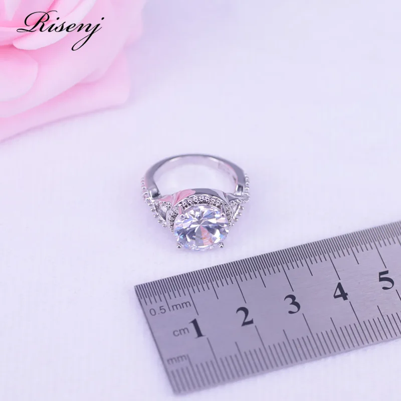 Большой круглый белый сверху кубический циркон серебряный цвет набор украшений