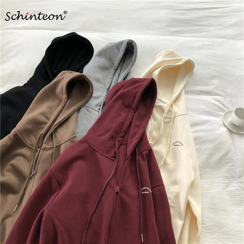 

Schinteon New 2021 Cardigan Hoodies Simple Casual Sweatshirt Jacket Sport Top with Hood Over Size BF Pockets Autumn Outwear