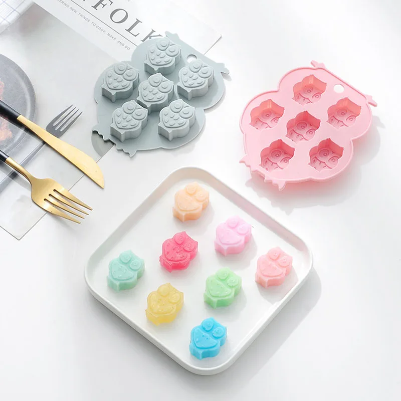 6 Cells No Smell Silicone Material Cute Owl Style Cake Molds For Kitchen Tools Handmade Biscuit Fondant Candle Chocolate |