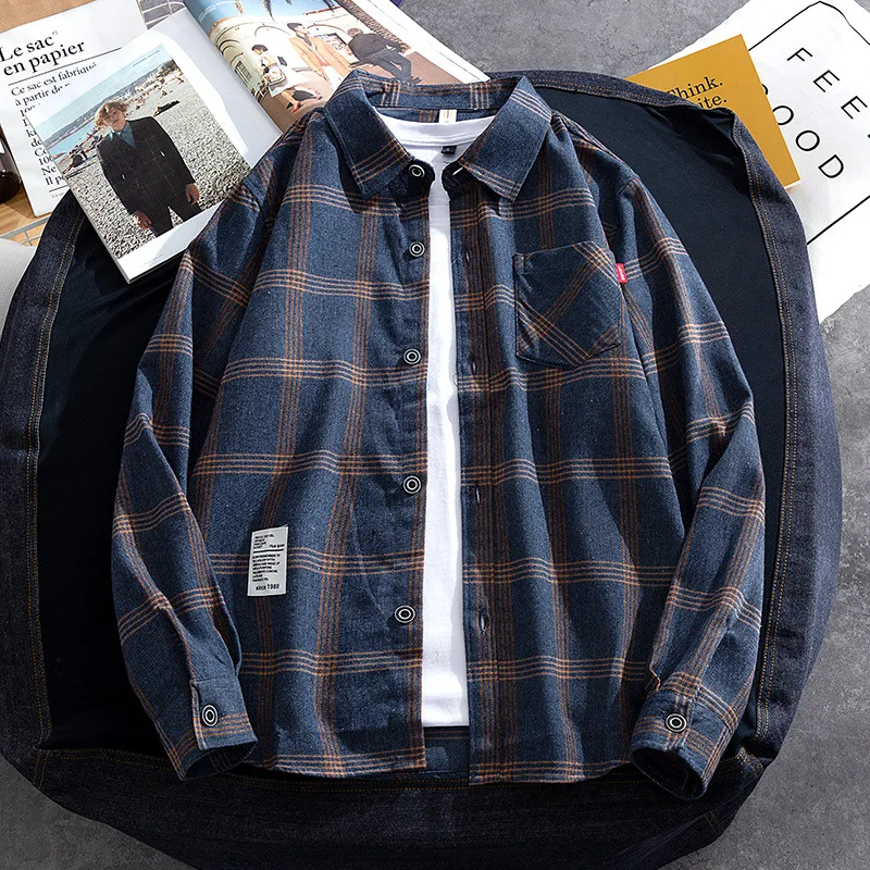 

Spring and autumn youth men's shirt Plaid leisure Long Sleeve Shirt Men's slim fit fashion inch shirt student shirt men