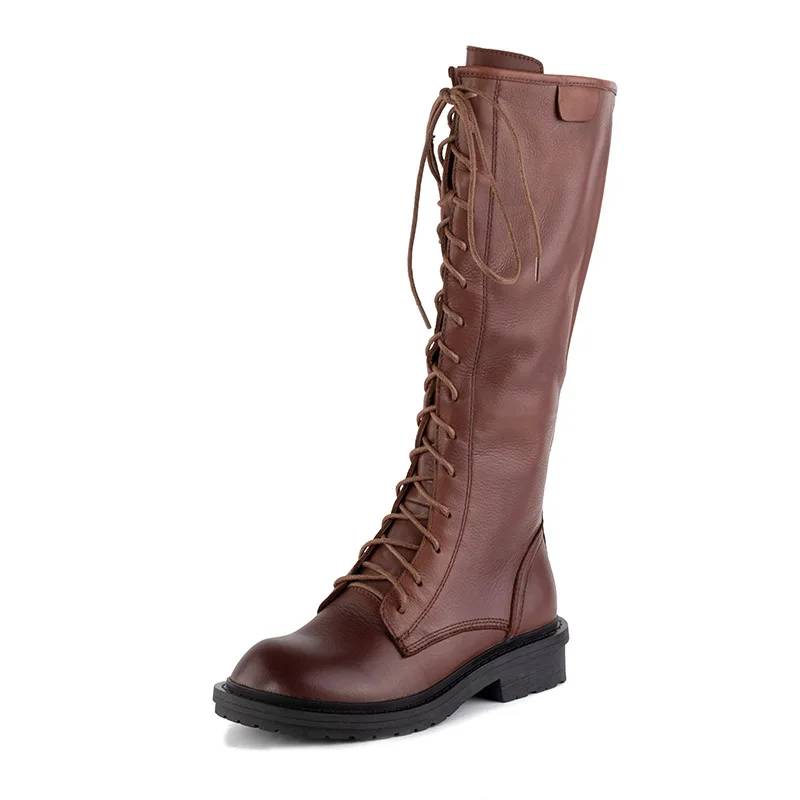 

YourSeason Ladies Genuine Leather Platform Shoes Lace Up New 2021 Spring Winter Round Toe Women Zipper Handmade Vintage Boots