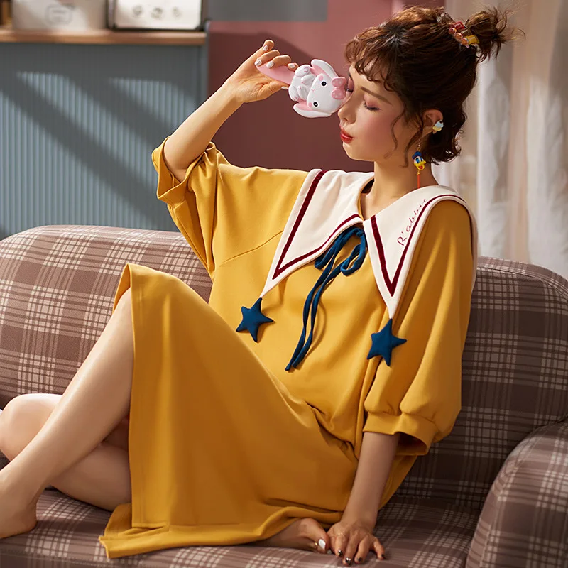 

NIGHTWA New Nightdress Female Cotton Summer Nightdress Loose Princess Style Plus Size Nightgown Sleepwear Nightgowns For Women