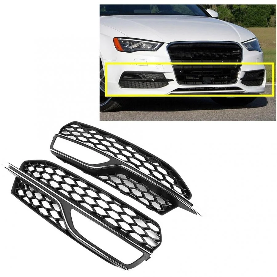 

1 Pair Bumper Fog Light Grille Electroplating Trim Fits for Audi A3 S-Line S3 2013 2014 2015 ABS Material Car-styling