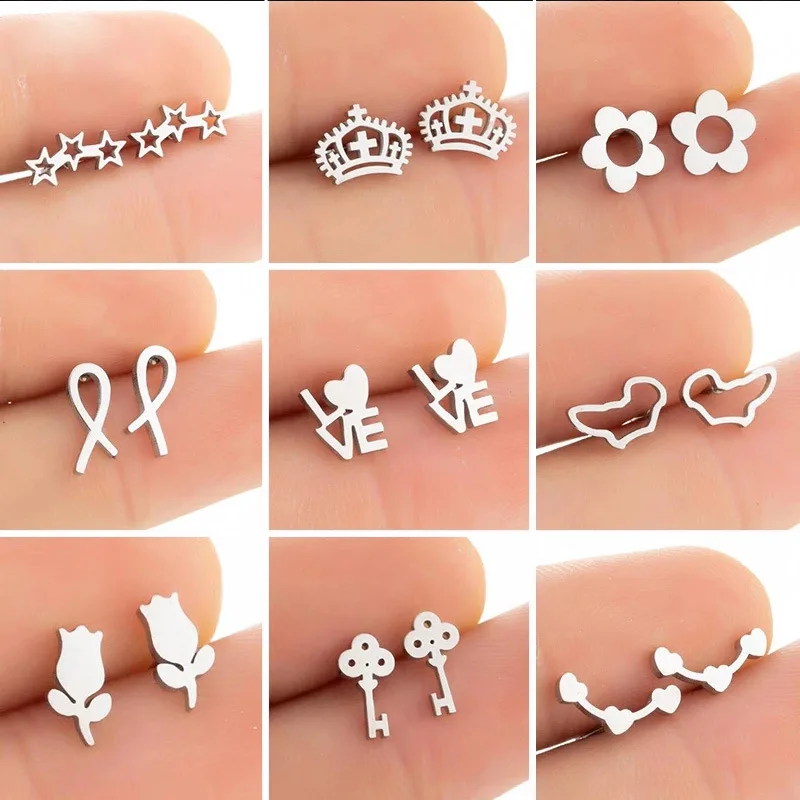 

Europe and the United States cross-border new star earrings girls stainless steel love flower love earrings factory spot